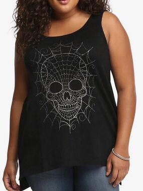 Torrid Black Tank Top with Silver Skull & Spider Web Graphic Sz 0 / Large